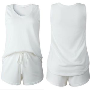 Muscle Tank and Short Set Women size Small White Soft Pajama   Sleeveless Top